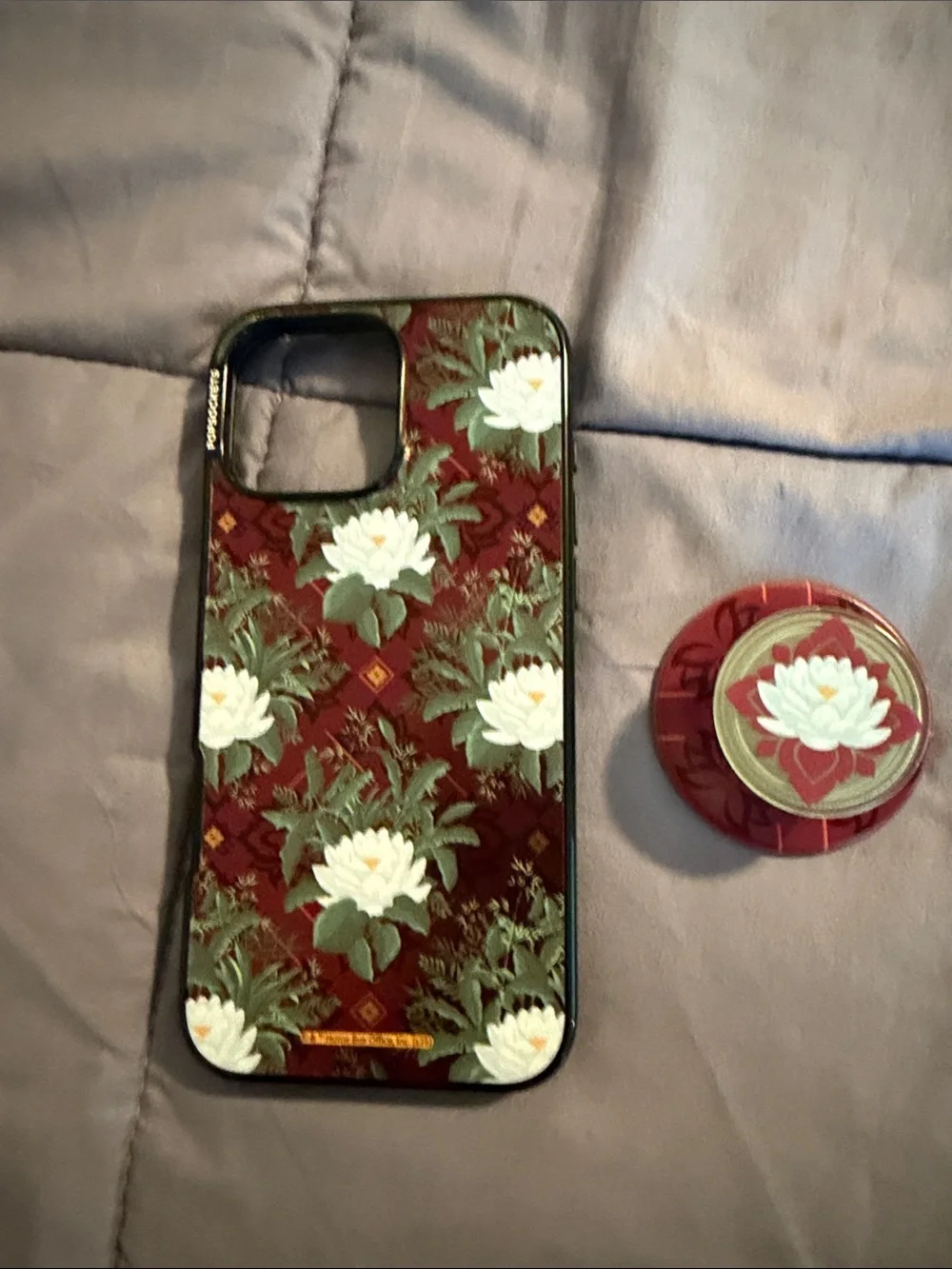 White Lotus Pop Socket cases for IPhone 16 Pro Max